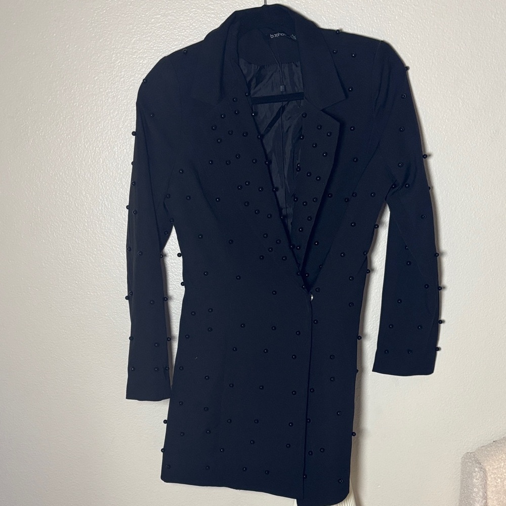 Boohoo Black Embellished Blazer Dress
